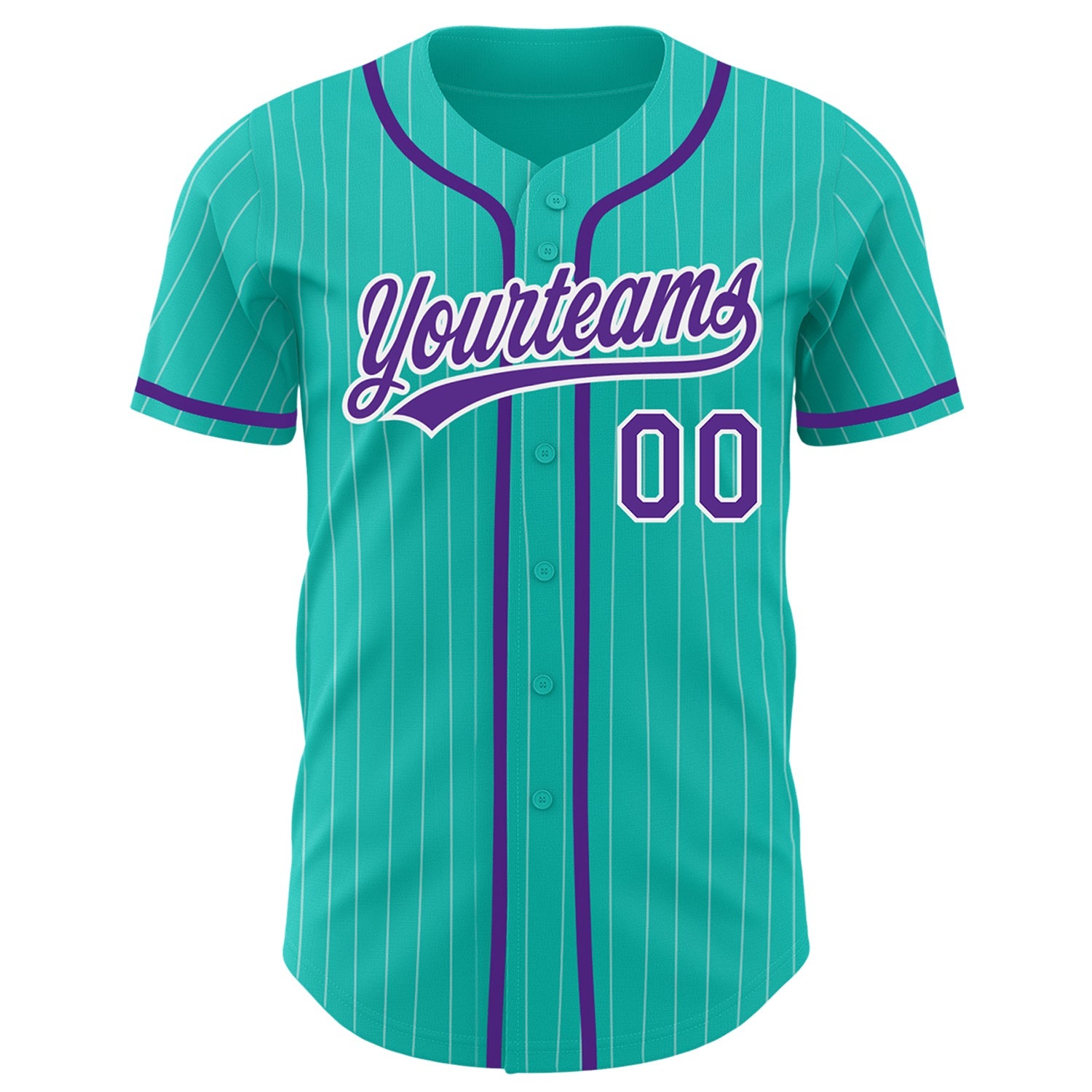 Custom Aqua White Pinstripe Purple Authentic Baseball Jersey - Sky-Custom
