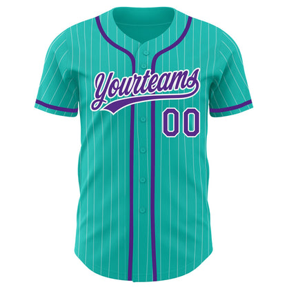 Custom Aqua White Pinstripe Purple Authentic Baseball Jersey - Sky-Custom