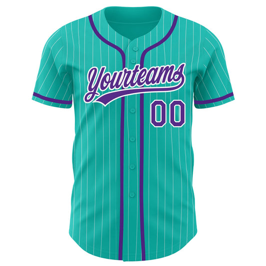 Custom Aqua White Pinstripe Purple Authentic Baseball Jersey - Sky-Custom