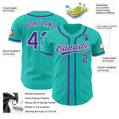 Custom Aqua White Pinstripe Purple Authentic Baseball Jersey - Sky-Custom