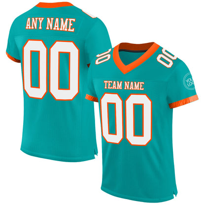 Custom Aqua White-Orange Mesh Authentic Football Jersey - Sky-Custom