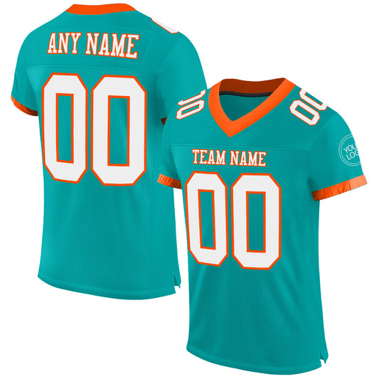Custom Aqua White-Orange Mesh Authentic Football Jersey - Sky-Custom