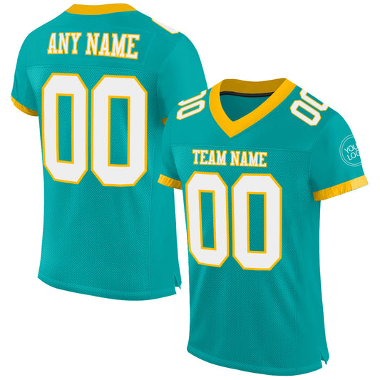 Custom Aqua White-Gold Mesh Authentic Football Jersey - Sky-Custom