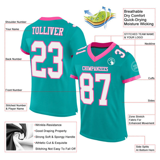Custom Aqua White-Pink Mesh Authentic Football Jersey - Sky-Custom