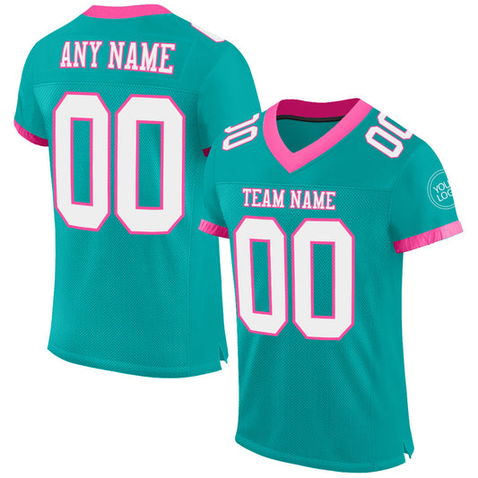 Custom Aqua White-Pink Mesh Authentic Football Jersey - Sky-Custom