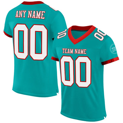 Custom Aqua White-Red Mesh Authentic Football Jersey - Sky-Custom