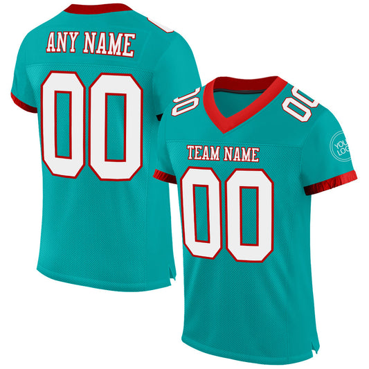 Custom Aqua White-Red Mesh Authentic Football Jersey - Sky-Custom