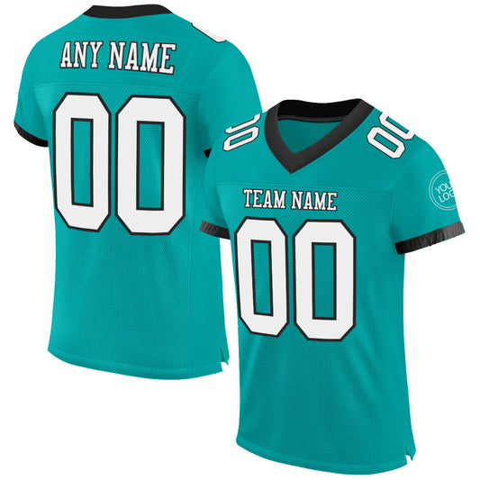 Custom Aqua White-Black Mesh Authentic Football Jersey - Sky-Custom