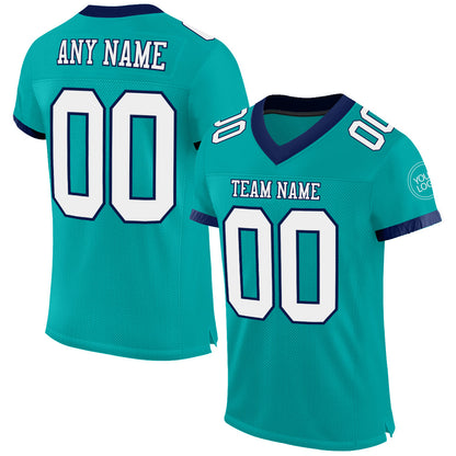 Custom Aqua White-Navy Mesh Authentic Football Jersey - Sky-Custom