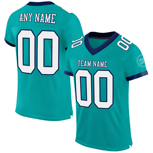 Custom Aqua White-Navy Mesh Authentic Football Jersey - Sky-Custom