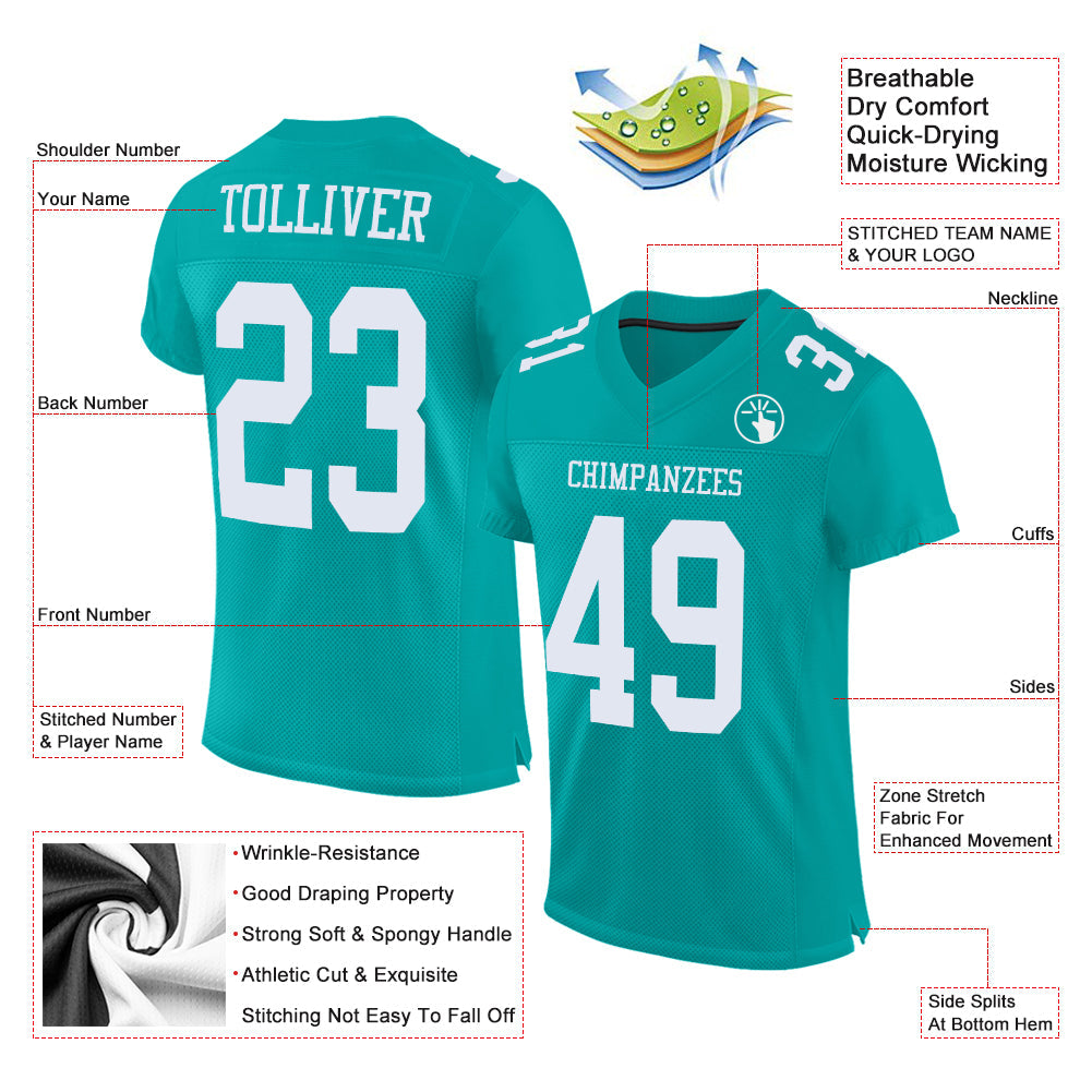 Custom Aqua White Mesh Authentic Football Jersey - Sky-Custom
