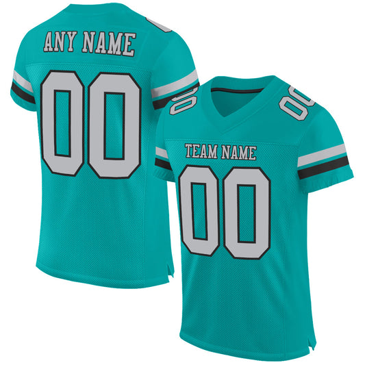 Custom Aqua Gray-Black Mesh Authentic Football Jersey - Sky-Custom