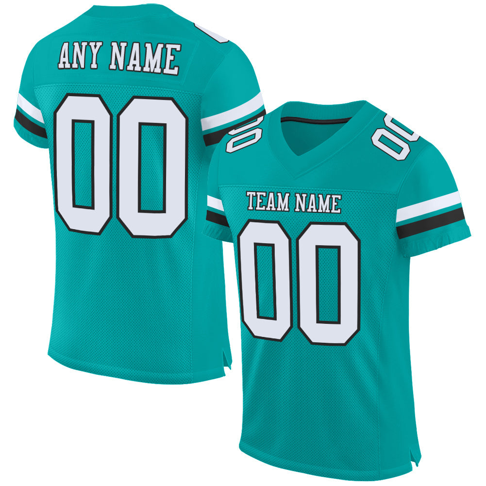 Custom Aqua White-Black Mesh Authentic Football Jersey - Sky-Custom