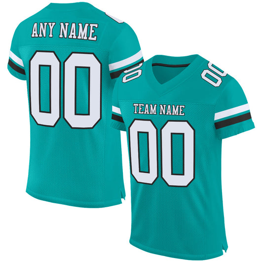Custom Aqua White-Black Mesh Authentic Football Jersey - Sky-Custom
