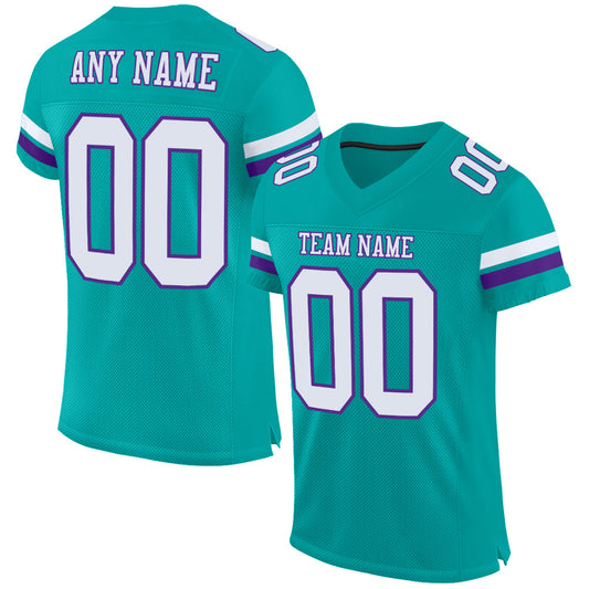 Custom Aqua White-Purple Mesh Authentic Football Jersey - Sky-Custom