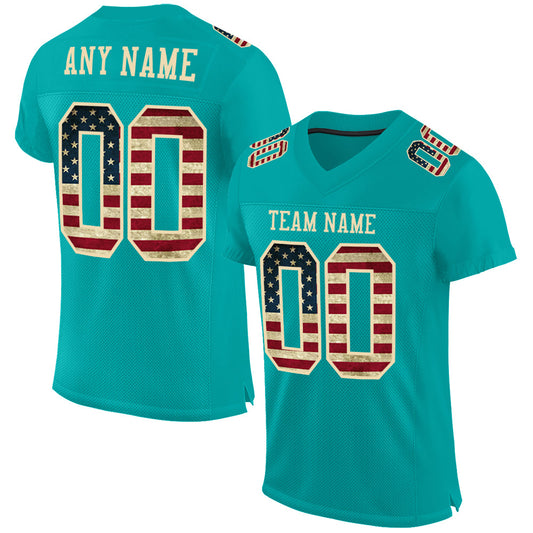 Custom Aqua Vintage USA Flag-City Cream Mesh Authentic Football Jersey - Sky-Custom