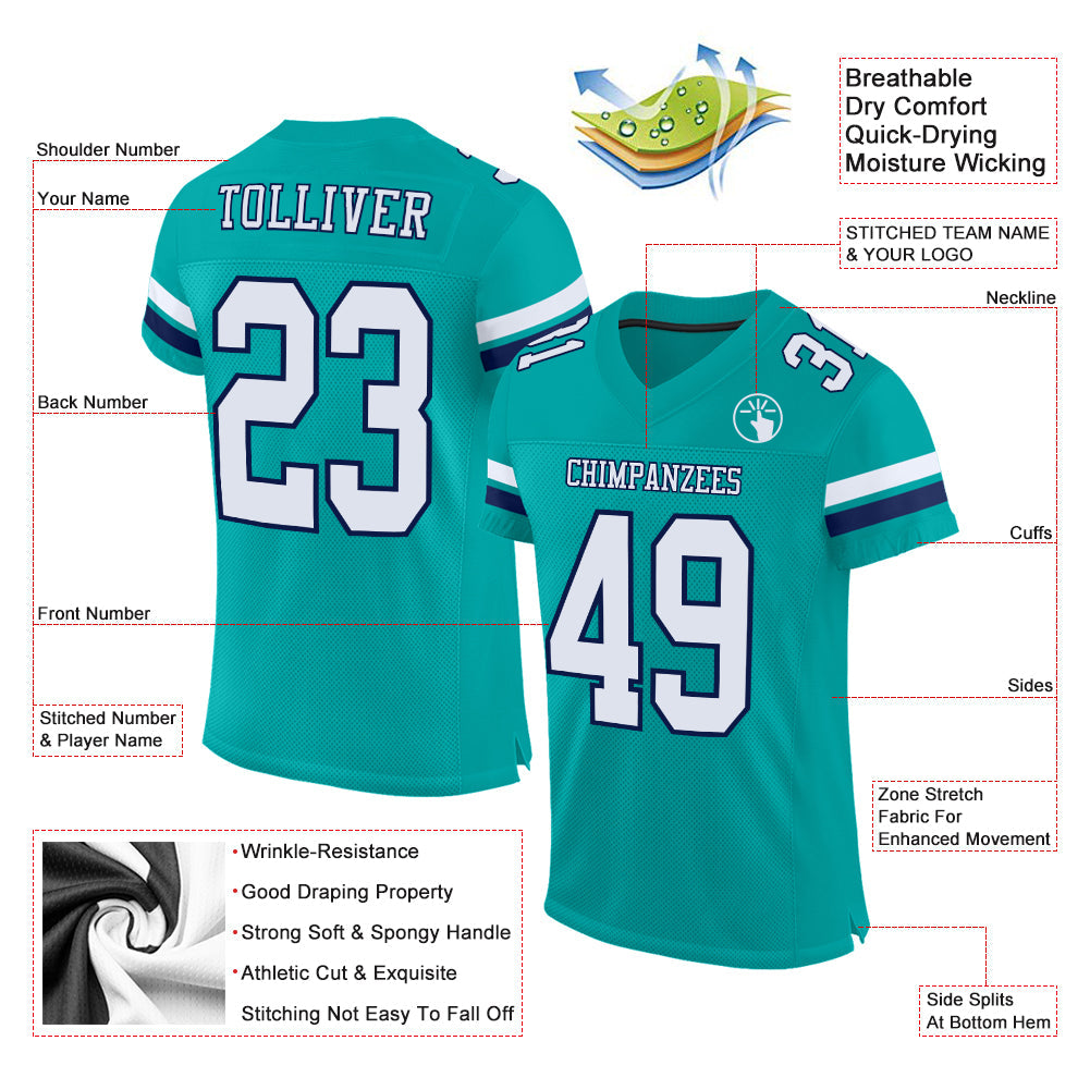 Custom Aqua White-Navy Mesh Authentic Football Jersey - Sky-Custom