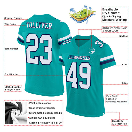 Custom Aqua White-Navy Mesh Authentic Football Jersey - Sky-Custom