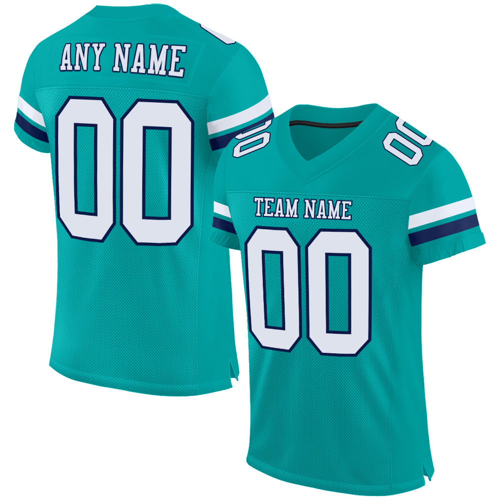 Custom Aqua White-Navy Mesh Authentic Football Jersey - Sky-Custom