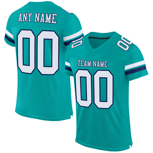 Custom Aqua White-Navy Mesh Authentic Football Jersey - Sky-Custom
