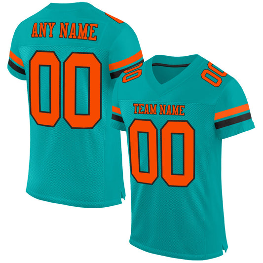 Custom Aqua Orange-Black Mesh Authentic Football Jersey - Sky-Custom