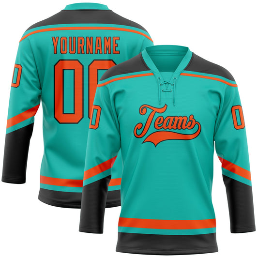 Custom Aqua Orange-Black Hockey Lace Neck Jersey - Sky-Custom
