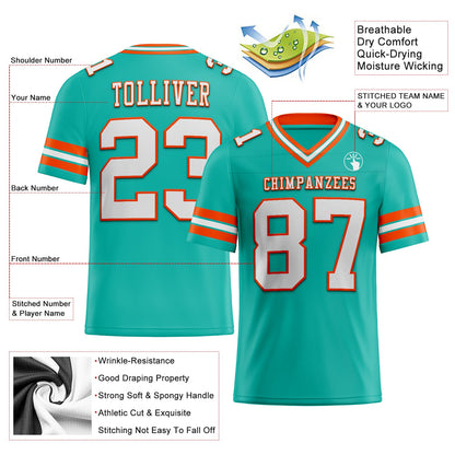 Custom Aqua White-Orange Mesh Authentic Football Jersey - Sky-Custom