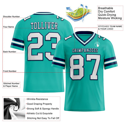 Custom Aqua White-Navy Mesh Authentic Football Jersey - Sky-Custom