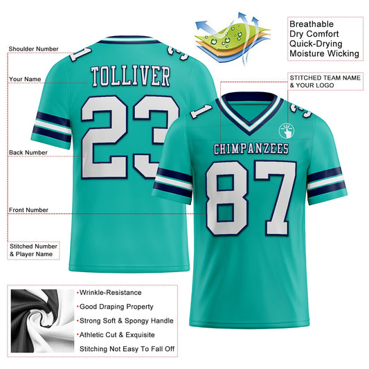 Custom Aqua White-Navy Mesh Authentic Football Jersey - Sky-Custom