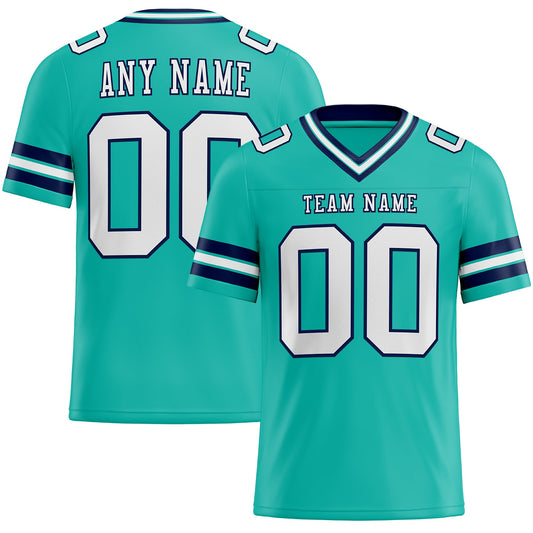 Custom Aqua White-Navy Mesh Authentic Football Jersey - Sky-Custom