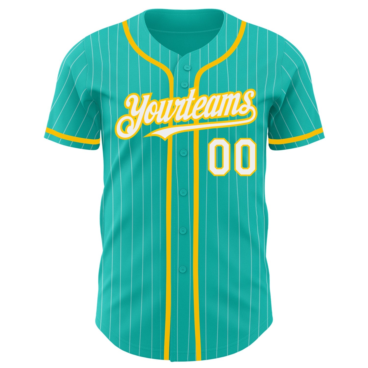 Custom Aqua White Pinstripe White-Yellow Authentic Baseball Jersey - Sky-Custom
