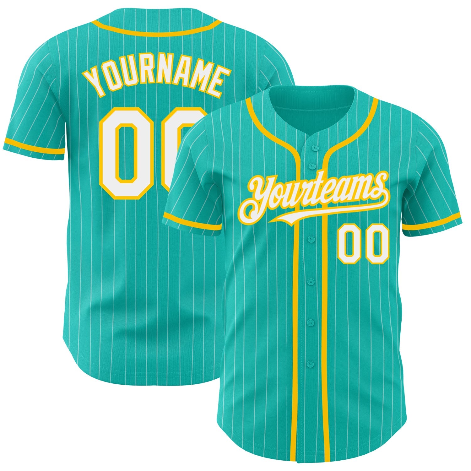Custom Aqua White Pinstripe White-Yellow Authentic Baseball Jersey - Sky-Custom