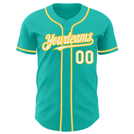 Custom Aqua White-Yellow Authentic Baseball Jersey - Sky-Custom