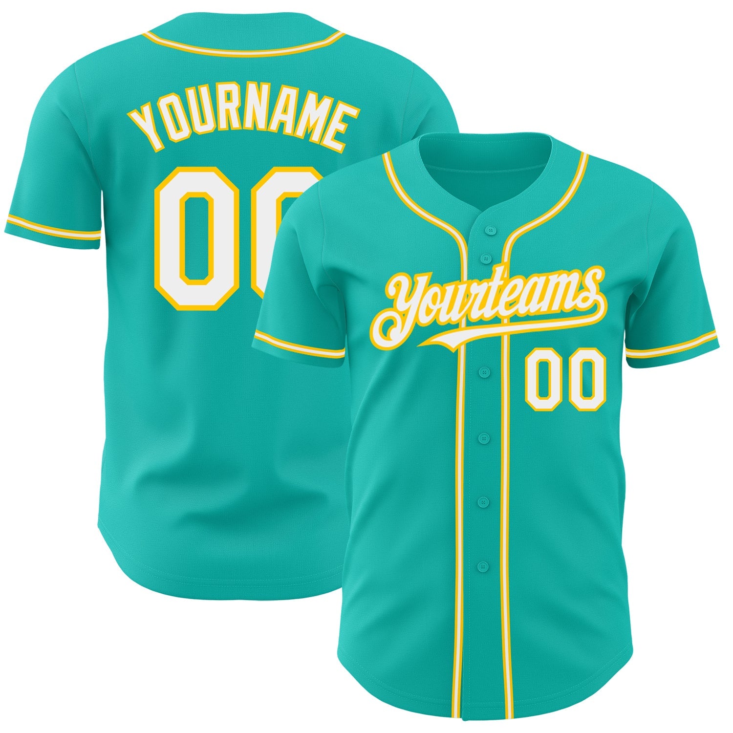 Custom Aqua White-Yellow Authentic Baseball Jersey - Sky-Custom