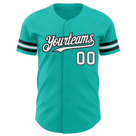 Custom Aqua White-Black Authentic Baseball Jersey - Sky-Custom