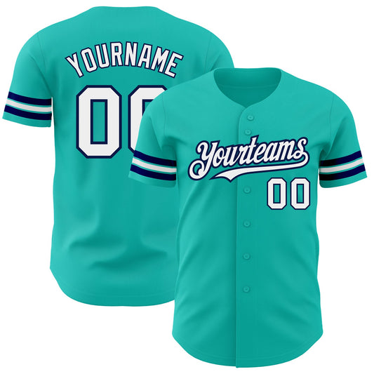 Custom Aqua White-Navy Authentic Baseball Jersey - Sky-Custom