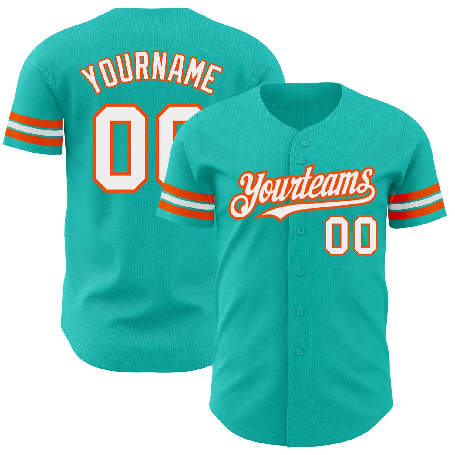 Custom Aqua White-Orange Authentic Baseball Jersey - Sky-Custom