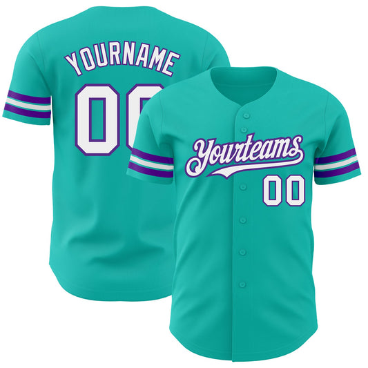 Custom Aqua White-Purple Authentic Baseball Jersey - Sky-Custom