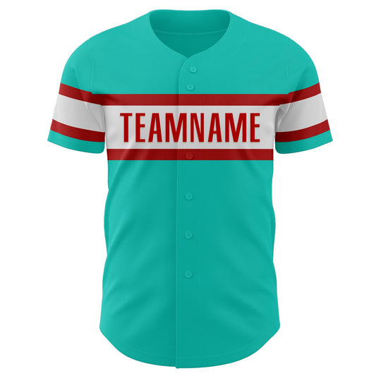 Custom Aqua White-Red Authentic Baseball Jersey - Sky-Custom