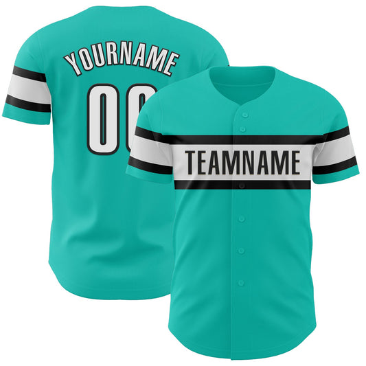 Custom Aqua White-Black Authentic Baseball Jersey - Sky-Custom