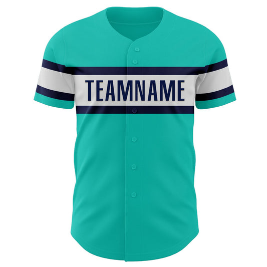 Custom Aqua White-Navy Authentic Baseball Jersey - Sky-Custom