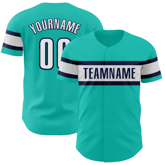 Custom Aqua White-Navy Authentic Baseball Jersey - Sky-Custom