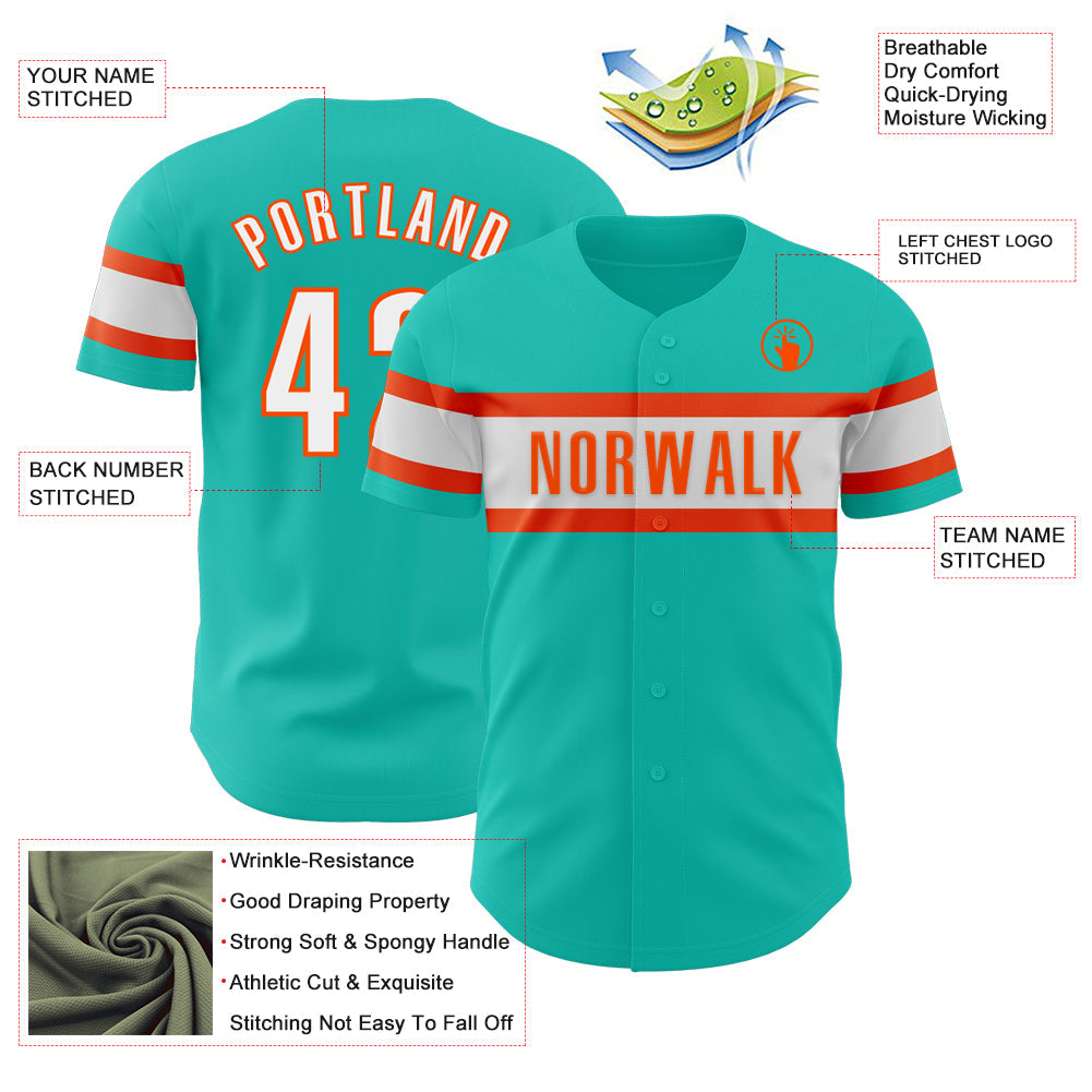 Custom Aqua White-Orange Authentic Baseball Jersey - Sky-Custom