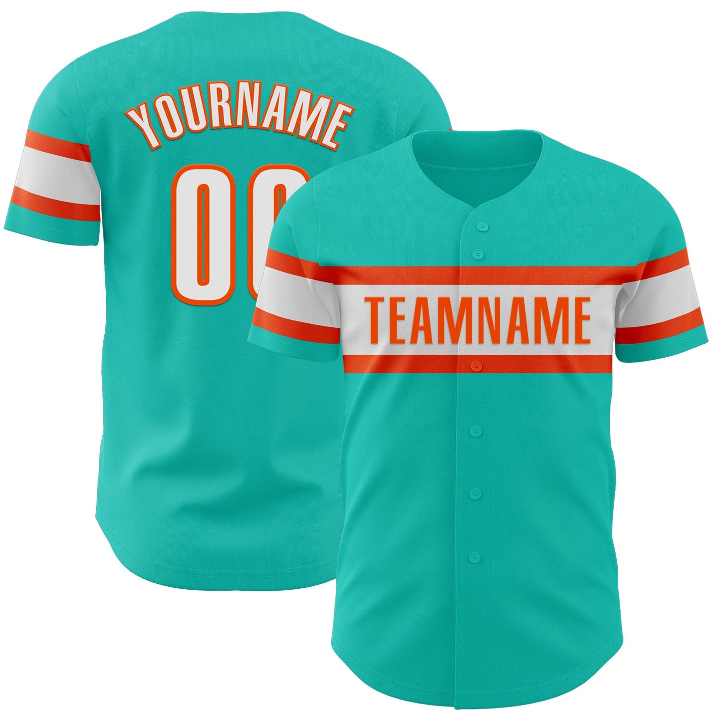 Custom Aqua White-Orange Authentic Baseball Jersey - Sky-Custom