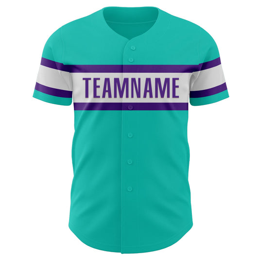 Custom Aqua White-Purple Authentic Baseball Jersey - Sky-Custom