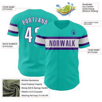 Custom Aqua White-Purple Authentic Baseball Jersey - Sky-Custom