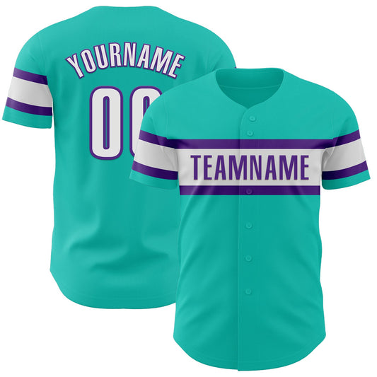 Custom Aqua White-Purple Authentic Baseball Jersey - Sky-Custom