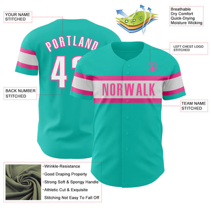 Custom Aqua White-Pink Authentic Baseball Jersey - Sky-Custom
