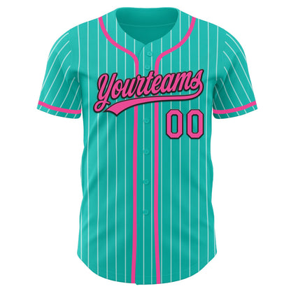 Custom Aqua White Pinstripe Pink-Black Authentic Baseball Jersey - Sky-Custom