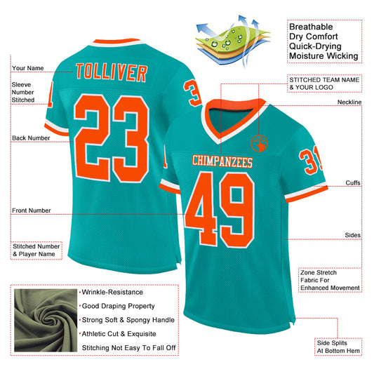 Custom Aqua Orange-White Mesh Authentic Throwback Football Jersey - Sky-Custom